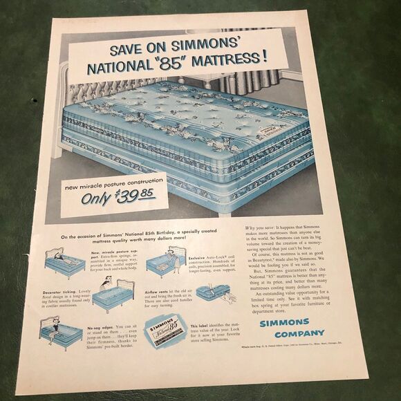 Vintage 50s Double Ad: Famous Golf Ben Hogan & Simmons Miracle Posture Mattress - Picture 1 of 6